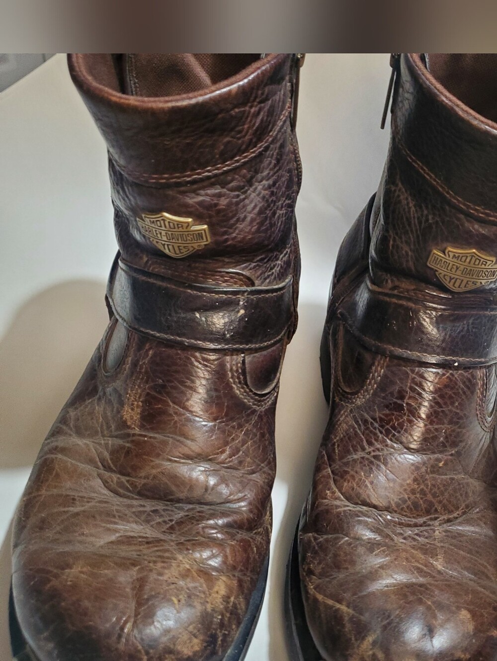 HARLEY DAVIDSON COMWELL BROWNLEATHER MOTORCYCLE HARNESS BOOTS. 10.5 M